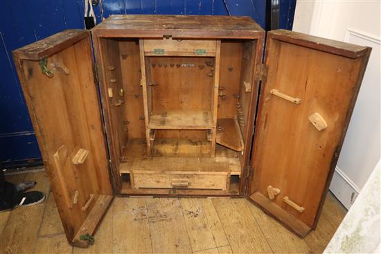 A Victorian carpenters teak chest Height 99cm